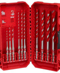 Milwaukee 10-pc Shockwave carbide hammer drill bit set in red plastic case.