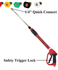 Red Beefy High Power Pressure Washer Gun With 40 Inch Wand Extension Five Nozzle Tips M22 Fittings 5000 PSI Performance Replacement Extension Heavy Duty Cleaning Tool For Tough Jobs