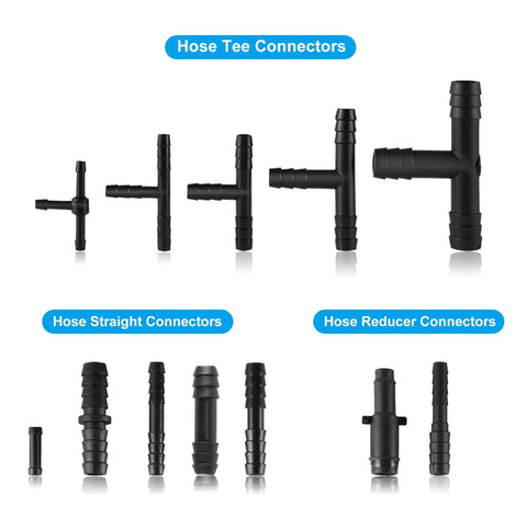 Amazon 105-piece automotive vacuum connector assortment: hose tees, straight and reducer connectors (1/8–3/8 in).