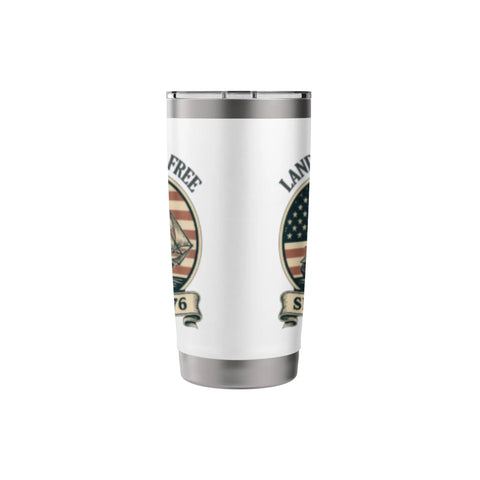 Patriotic 4th Of July Sailboat Stainless Steel Insulated Tumbler with American flag design, side view