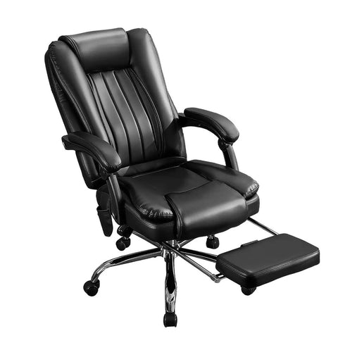 Massaging Office Chair With Foot Rest And Heat, 6 Point Vibration, Ergonomic Big And Tall Desk Chair For 500lbs in black leather