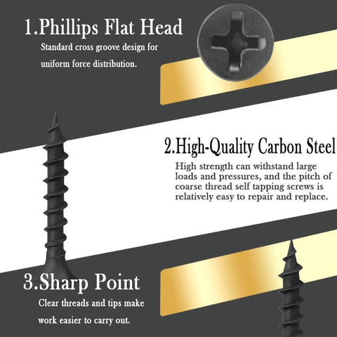Beefy Heavy Duty Drywall Screws 7 x 1 Inch Coarse Thread Phillips Bugle Head Self Tapping Screws Black Phosphate Coated