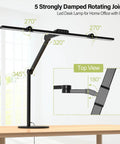 Architect Desk Lamp With Lit Atmosphere Lighting And Rotatable Swing Arm 24W Adjustable LED Desk Light For Home Office Auto Dimming Base Included Ideal For Workbench And Computer Tasks shown with 5 rotating joints on wooden desk
