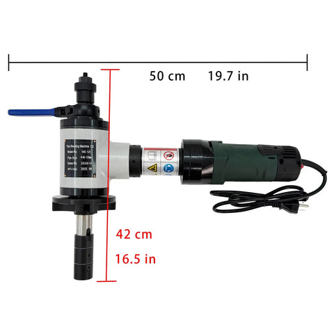 Rough Tough Electric Pipe Bevelling Machine Handheld Internal Expansion Chamfering Tool size 50 cm for 1.57 to 4.72 inch tubing.