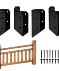 Step Up Your Outdoor Setup With These Real Deal Heavy Duty 30 Degree Stair Railing Brackets Concealed U Shape Connectors Black Hidden Hardware Fits 2 By 4 Lumber Strong Deck Hold showing four black steel brackets and a wooden fence.