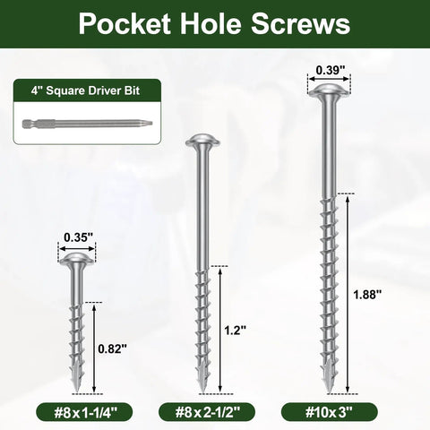 Pocket Hole Screws One And A Quarter Inch, 320 Pcs Exterior Wood Screws Size 8 By One And A Quarter, Asymmetric Quick Drive Thread