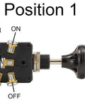 30 Amp 3 Way Push Pull Switch For Auto Dash Lights Parking Lights And Headlights Universal Mount Fits Seven Sixteenth Inch Panel Hole In Panels Up To One Quarter Inch Thick With Screw Terminal Contacts, black switch positions shown