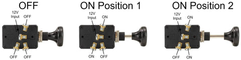30 Amp 3 Way Push Pull Switch For Auto Dash Lights Parking Lights And Headlights Universal Mount Fits Seven Sixteenth Inch Panel Hole In Panels Up To One Quarter Inch Thick With Screw Terminal Contacts, black switch positions shown