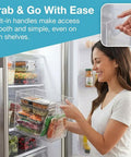 Crystal Clear Freezer Storage Bins Set With Stackable Upright Organizers For Meat And Veggies in a fridge