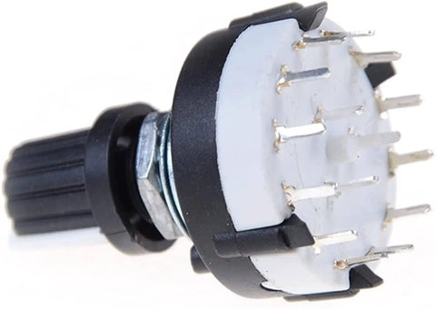 Side view of 3P4T Rotary Switch Band Selector With Knob 4 Pole 3 Position Single Deck Black Finish Smooth Encoder Style Switch