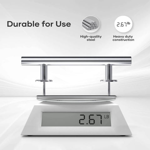 12-Inch Stainless Steel Sliding Barn Door Handles And Flush Pulls Set Double Sided Brushed Finish on digital scale showing 2.67 lb