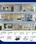 Home layout showing multiple rooms equipped with Decora Smart Voice Dimmer Switch With Alexa Built In, WiFi Enabled, No Hub Needed, Full Range Dimming, Scheduling, Voice Control For Lights, Works With Alexa And Google Assistant, Neutral Wire Required, White DWVAA1BW and related devices.