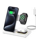 3 In 1 Foldable Wireless Charging Station Dock For iPhone Watch And AirPods Travel Ready White LED Light On The Go Stand with charger