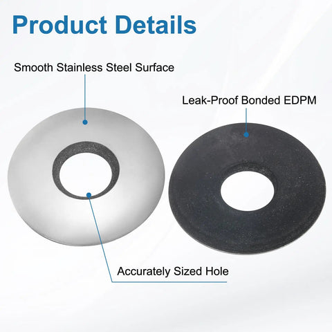 45Pcs M10x25mm Bonded Sealing Washers Featuring 304 Stainless Steel On One Side And EPDM Rubber On The Other Waterproof Gaskets For Screws Bolts ID 10mm OD 25mm Thickness 3.5mm Durable Leak Proof Seals For Outdoor And Indoor Use. Close-up of bonded washer surfaces and center hole