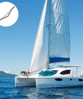 Sailboat on ocean with inset Six Pack Stainless Steel Marine Rope Cleats And Blinds Cord Cleats, Twelve Mounting Screws