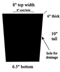 Diagram of Tapered Granite Gravesite Vase With Engraved Design Gray Georgia Granite 8 By 6 By 10 Inches Handcrafted USA Made.