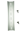 One Piece DIN Rail Kit In Aluminum Slotted Rail RoHS Compliant 6 Inch Long 35mm Wide 7.5mm High Includes 2 Stainless Steel Screws For Quick Grab And Go Mounting In Control Panels And Electrical Enclosures, shown with screws