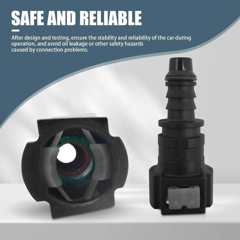 No Sweat Auto Fuel Line Quick Connect Male Female Joint Fitting Straight Hose Adapter showing two sides of the fitting.