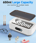 Pro Grade 50KHz Jewelry Cleaner With 3 Modes And Digital Timer For Deep Yet Gentle Cleaning, shown with accessories in 650ml tank.