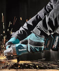 Badass Cordless Angle Grinder Kit Including Dual 40V Max Batteries And Smart Charger For Swift 125mm Metal Cutting Hella Lightweight Yet Serious Powerhouse Tool in action with sparks.