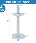 Heavy Duty 4 Pack Adjustable 12 Inch Scaffold Leveling Jacks Rock Solid Galvanized Steel Construction with 4.7 square base plate.