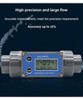 Front view of 2 Inch Turbine Flow Meter With LCD Display For PVC Water Pipe Go-To Farm And Garden Irrigation Gear High Sensitivity Low Repeatability Cable Free Design Fits 1 To 3 Inch Lines