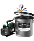 PB Motor Tech 3-gallon vacuum chamber kit with tempered glass lid and 4.5 CFM pump, front view, oil not included.