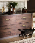 Champagne Bronze Zinc Alloy Cabinet Handles 5 Inch Center To Center 128mm Six Pack installed on wooden kitchen drawers