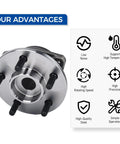 2 Pack Front Wheel Hub And Bearing Assembly For 1999 2001 Jeep Cherokee 2000 2006 TJ 1999 2006 Wrangler Front Axle Passenger And Driver Side Replacement Kit Direct Fit, shown with features like high-quality steel and high precision.