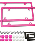 Pink License Plate Frames Set Metal Aluminum Car Tag Covers 2 Pack Slim Front And Rear Holders For US Vehicles Rust Proof And Rattle Proof Cute Car Accessories For Women With Screws