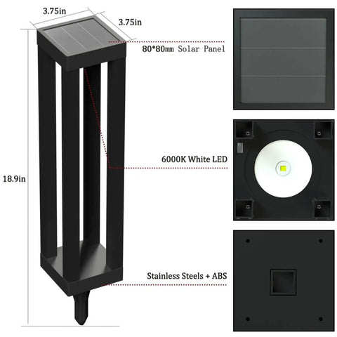 Technical diagram of Outdoor Solar Floor Lanterns Set Of 2, Stainless Steel Black Lantern Lights for Garden and Pathways