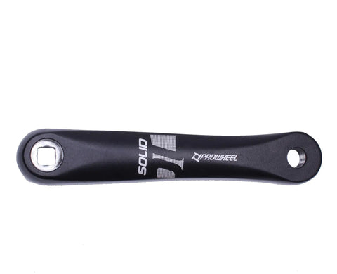 Close-up of a black forged 6061 T6 alloy crank arm from Beefy 130mm BCD 52T Bike Crankset with logo visible