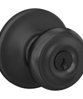 Georgian Door Knob With Cohen Trim Keyed Entry Lock Matte Black Self Aligning Screw Holes For Easy Installation Classic Style Doorknob