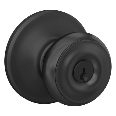 Georgian Door Knob With Cohen Trim Keyed Entry Lock Matte Black Self Aligning Screw Holes For Easy Installation Classic Style Doorknob
