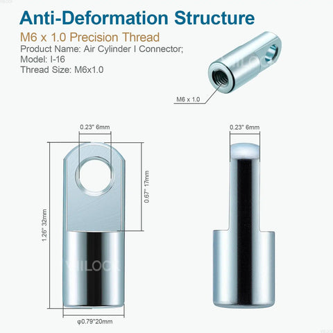Two Pack Clevis End Fittings For Air Cylinders M6x1 Female Thread I16 Shape Connector 16mm Bore Heavy Duty Alloy Construction Corrosion Resistant For Industrial Pneumatic Systems, I-16 connector
