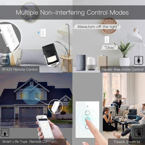 Multiple control modes for 2.4GHz WiFi Wall Touch Smart Switch With Neutral Wire Required Three Way Glass Panel Light Switch
