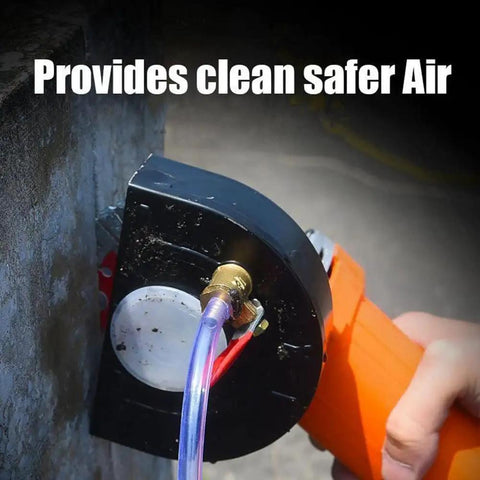 Angle Grinder Shield Kit With Dust Guard Shroud 360 Degree Pro Grade Protective Cover, shown in use against a wall surface