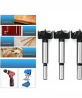 Meichoon Forstner drill bits set, 15–35 mm, three-piece front view; carbide high-speed steel wood bits