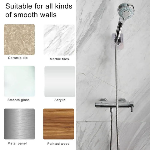 Removable Shower Head Holder With Adjustable Arm Strong Suction Cup Stick On Adhesive And No Drill Install Chrome Finish ABS