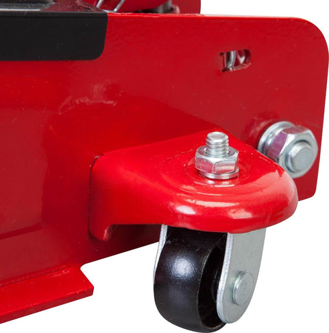 Heavy Duty Hydraulic Low Profile Floor Jack With Quick Lift Pump, 2.5 Ton Capacity, Trolley Style For Sedans, close-up of wheel