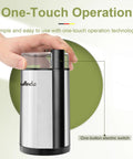 Hand using Electric Coffee Grinder With Quiet Operation, One Touch Grinding For Beans And Spices, Stainless Steel Blade
