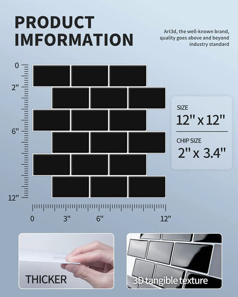Subway Style Peel And Stick Tiles For Kitchen Backsplash 12 Inch By 12 Inch Thicker Version With 2mm To 2.5mm Thickness product details