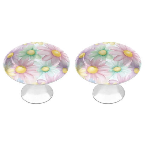 Colorful Watercolor Daisy Cabinet Knobs 2 Pack Aluminum Alloy Drawer Pulls, round floral knobs on white background