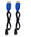 Two Pack 3.7V LiPo USB Charge Cable With MX2.0 2P Plug for RC Drones, blue cable with overcharge protection and indicator