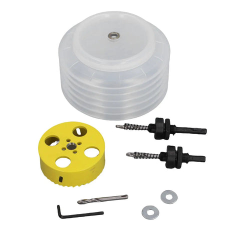 Rock Solid 4-25 Inch Bimetallic Hole Saw Kit For Recessed Lights And DIY Pro Jobs With Dust Bowl And Extras To Cut Wood Metal Pipes Smoothly, yellow hole saw with dust bowl and arbors