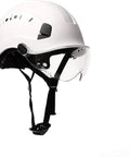 Side view of Adjustable ABS Safety Hard Hat with 6 Point Suspension and Clear Visor for Work at Height Climbing Construction
