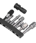Sick 11 Piece Socket Adapter Kit With Hex Shank Square Head Connectors For Air Screwdriver And Electric Drill Made From Tough Chrome Vanadium Steel Featuring Super Self Locking Design To Stop Dropped Bits. 11-piece chrome vanadium socket adapter kit with hex shank and square drive bits in holder