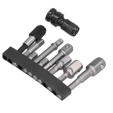 Sick 11 Piece Socket Adapter Kit With Hex Shank Square Head Connectors For Air Screwdriver And Electric Drill Made From Tough Chrome Vanadium Steel Featuring Super Self Locking Design To Stop Dropped Bits. 11-piece chrome vanadium socket adapter kit with hex shank and square drive bits in holder