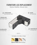 Diagram of a One Piece L Shaped Furniture Leg Replacement DIY Friendly In Stainless Steel For Sofa Cabinet And Bed Frame Repair.