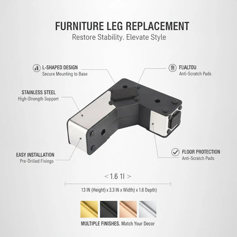Image showing L Shaped Stainless Steel Furniture Leg Replacement For Sofa Cabinet And Bed Frame 13 x 3.3 x 1.6 Inches 1 Pack